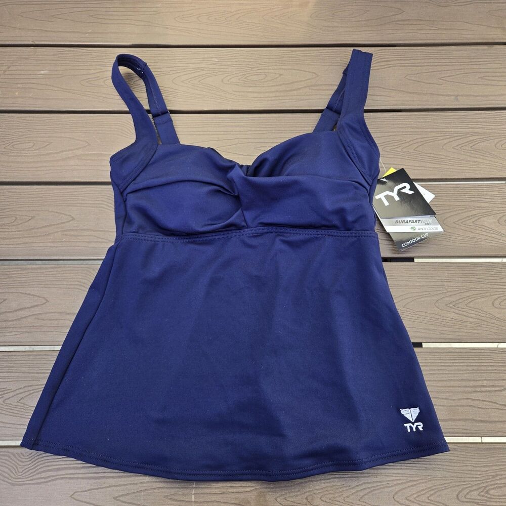 TYR Durafast Elite Women's Solid Navy Twisted Tank  Sz S  NEW